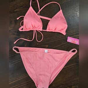 Brand New Ninety-Nine Women's Pink Ribbed Bikini Set. Top XXL/Bottoms XL